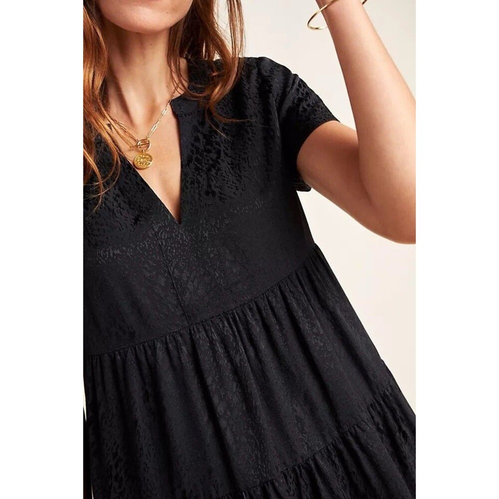 Maeve Anthropologie Sacha Jacquard Tiered Tunic Dress Size M Lined LBD Boho